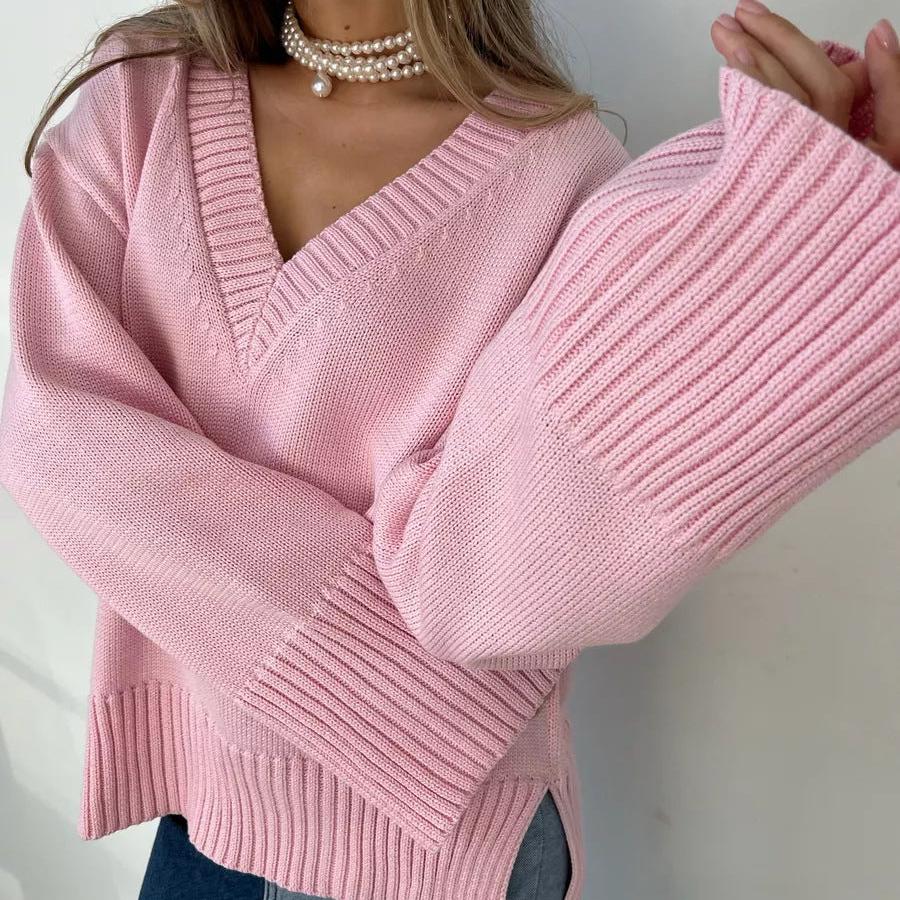 Pull V-Neck Casual Rose