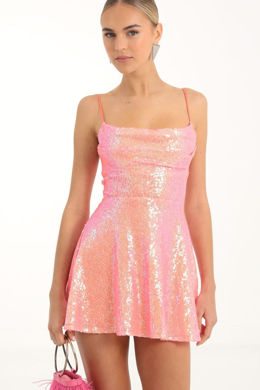 Top rose à paillettes My Store pour femme avec bretelles fines et coupe courte élégante