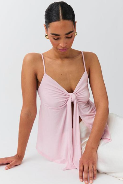 Top noir tendance femme de My Store en tissu léger avec bretelles fines et nœud devant