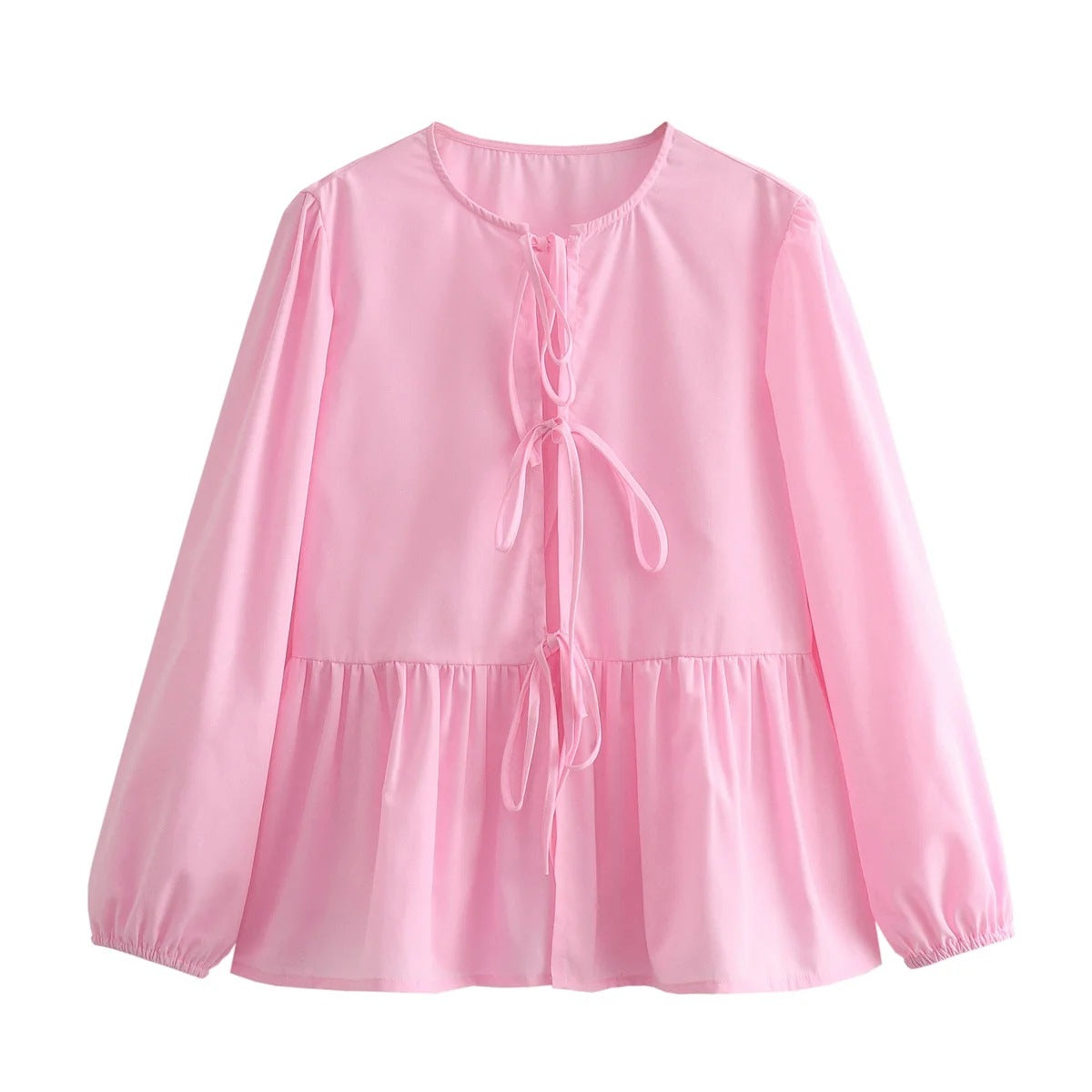 Top blanc clean girl tendance rose pastel à manches longues avec détails à nouer
